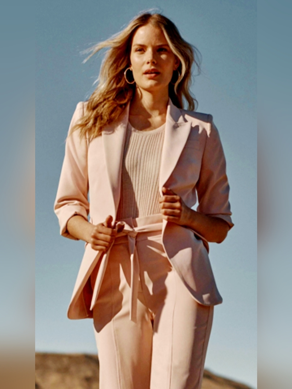White House Black Market Fluid Editor Light Pink Blazer Lace Up Tailored Fit 12